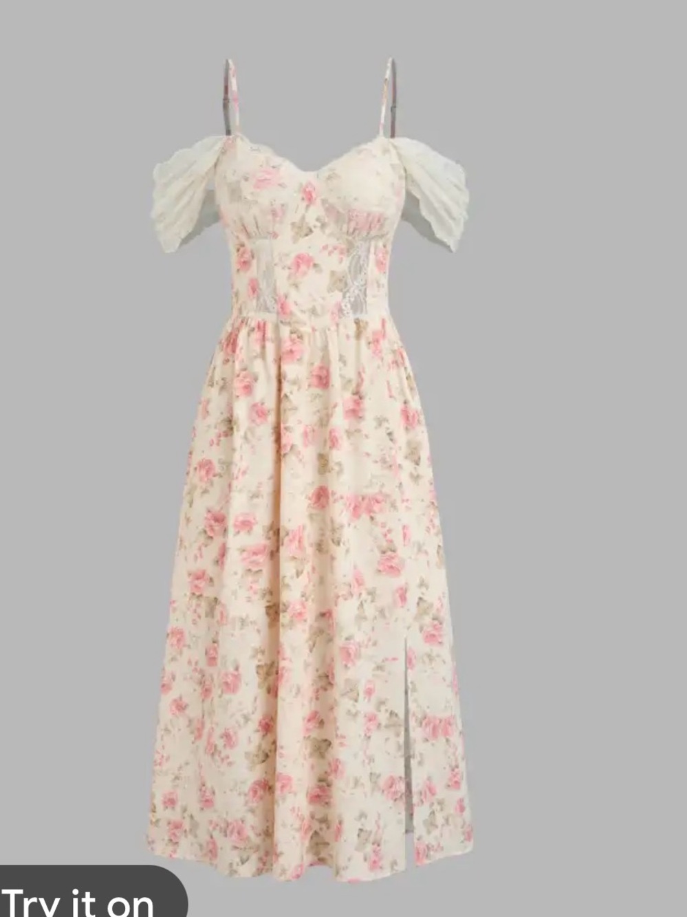 NWT Cream Floral Midi Dress with Puff Sleeves Cider